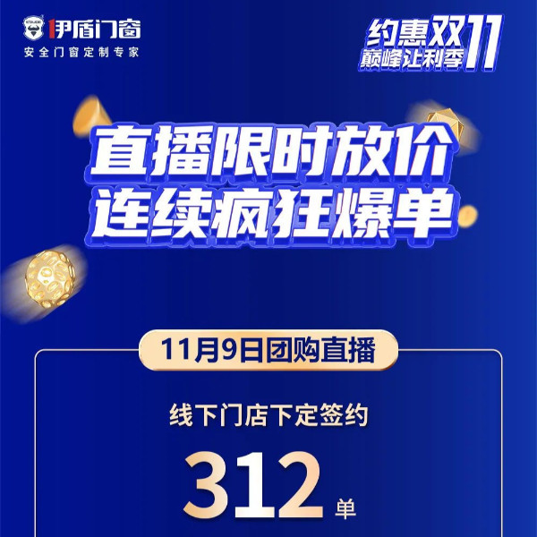 限時放價，豪禮相送，瘋狂爆單！伊盾門窗雙十一直播圓滿收官！